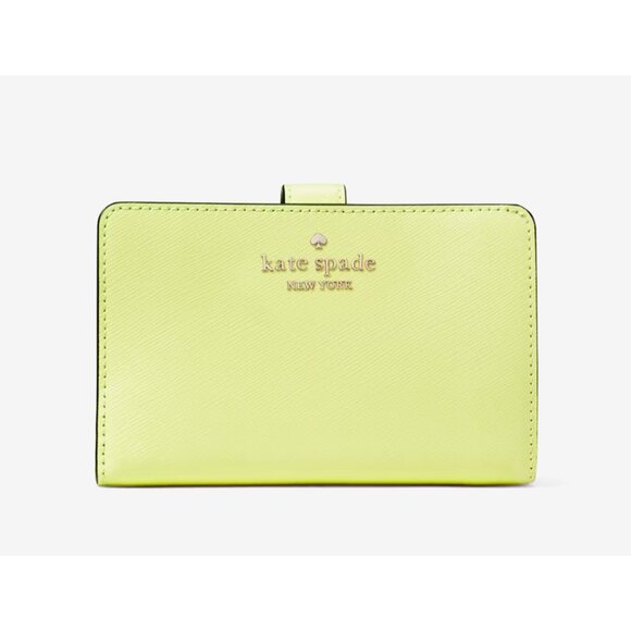 New Kate Spade Madison Medium Compact Bifold Wallet Leather Lime Slushy - Picture 1 of 3